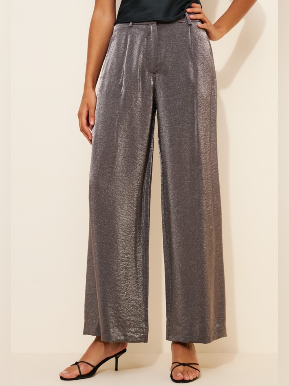 Anthro Maeve Gray Shimmered Wide Leg Trousers
